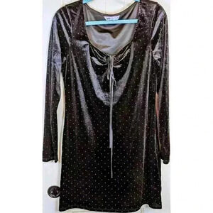 SO Goods 4 Life Long Sleeve Black Velvet Bodycon Cocktail Dress V Neck Size XL